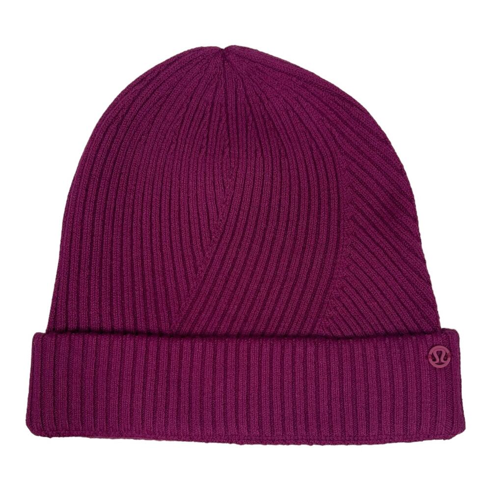 Lululemon Crazy Cozy Beanie Hat Deep Fuchsia Wool Blend Warm Winter Ski Active - Picture 2 of 5
